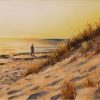 An oil painting depicting the late afternoon sun on a beach in Perth Western Australia