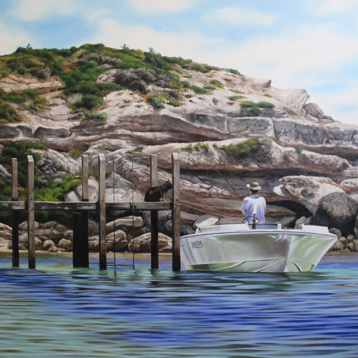 An original oil painting of the jetty at Gnarabup beach in Margaret river