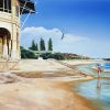 An original oil painting by Western Australian Artist Ben Sherar depicting a high tide at Perth's popular Cottesloe Beach