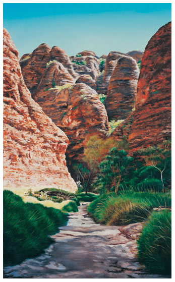 An original oil painting by Ben Sherar depicting the iconic sandstone rock formations in the East Kimberley's Purnululu National Park