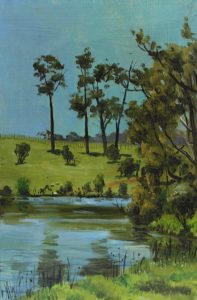 A painting of a field and lake on a farm in Western Australia's southwest