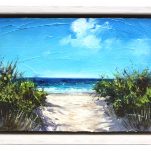 A small beach painting on wood panel by Western Australian Artist ben Sherar