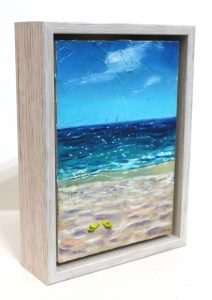 A small beach painting on wood panel by Western Australian Artist ben Sherar