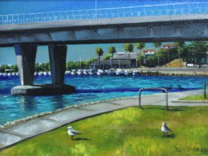 An original oil painting portraying Fremantle's working port by Artist Ben Sherar