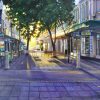 An original painting by Ben Sherar depicting morning light in High Street Mall, Fremantle