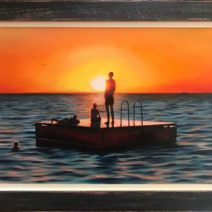 An original oil painting of sunset over the ocean by Western Australian Artist Ben Sherar
